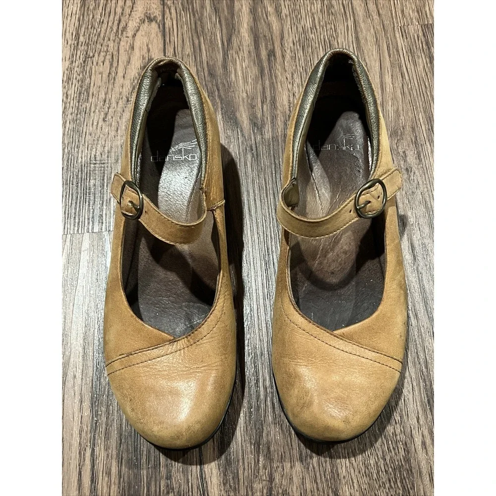 Dansko Fawna Chestnut Calf Maryjane Shoes Leather Wedge Heel Comfort Size 38